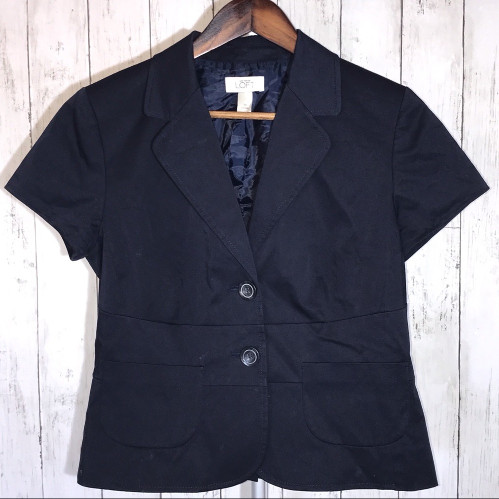 Ann Taylor Loft Navy Short Sleeve Blazer Size 10